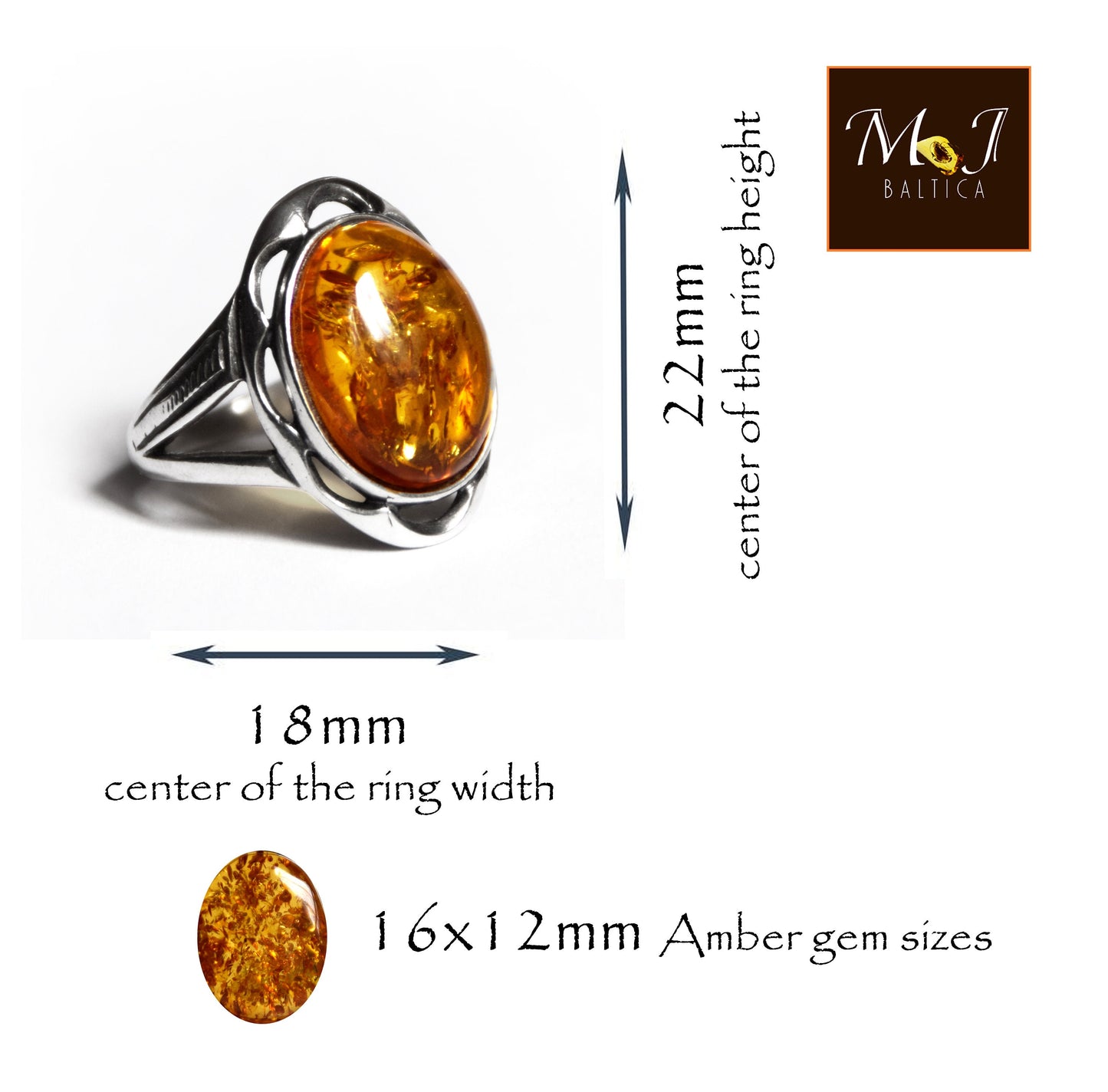 MJ Baltica, ring, natural Baltic amber, 925 silver, vintage, BP019