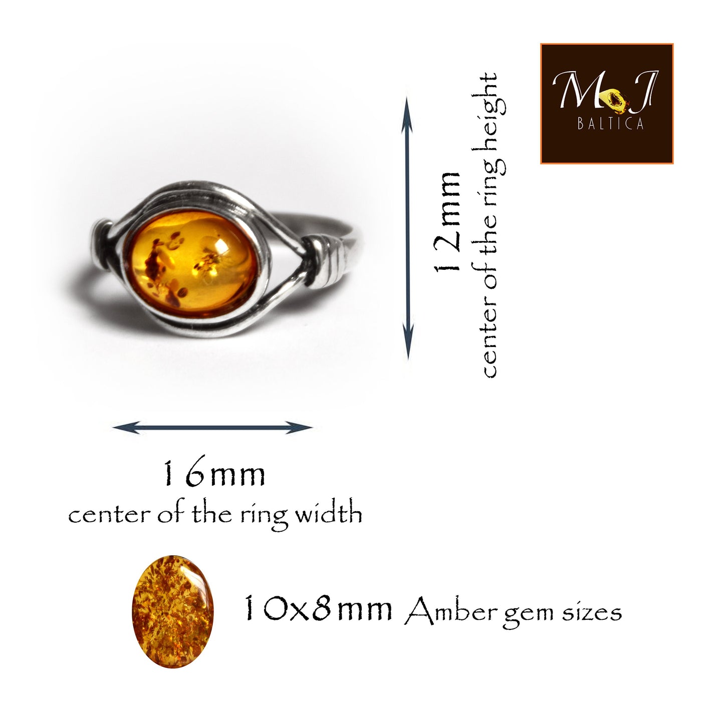 MJ Baltica, ring, natural Baltic amber, 925 silver, vintage style, band, BP022