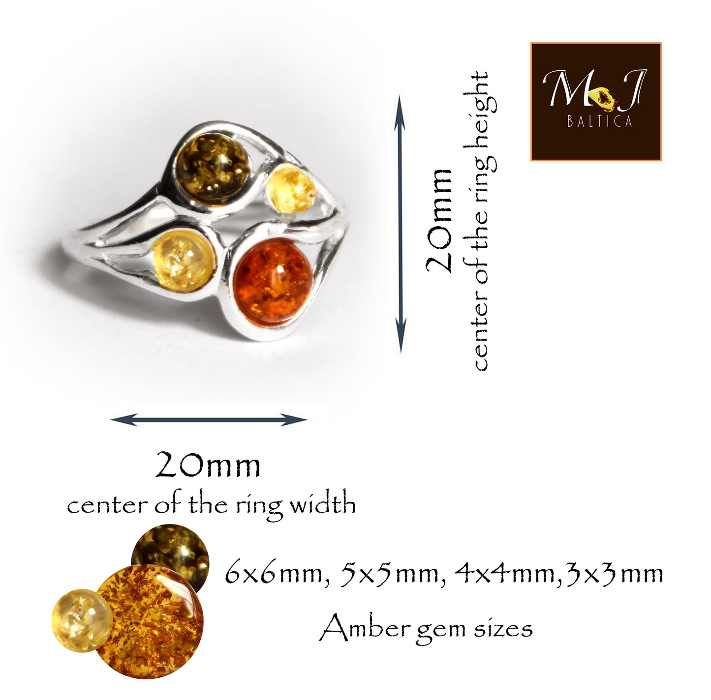 MJ Baltica, ring, natural Baltic amber, 925 silver, abstract, large, BP047