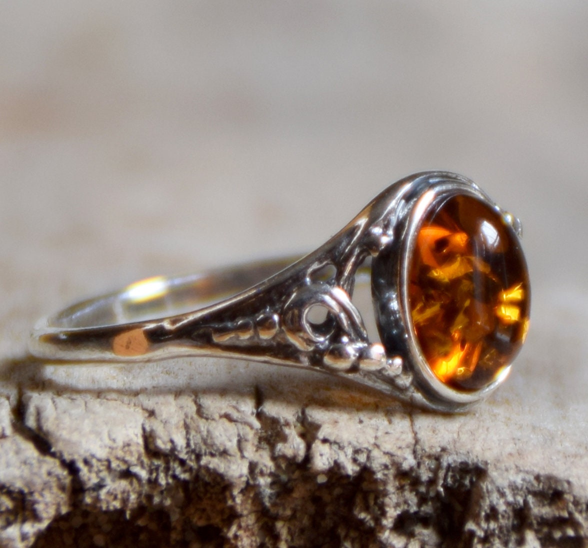 MJ Baltica, ring, natural Baltic amber, 925 silver, vintage, classic, BP051