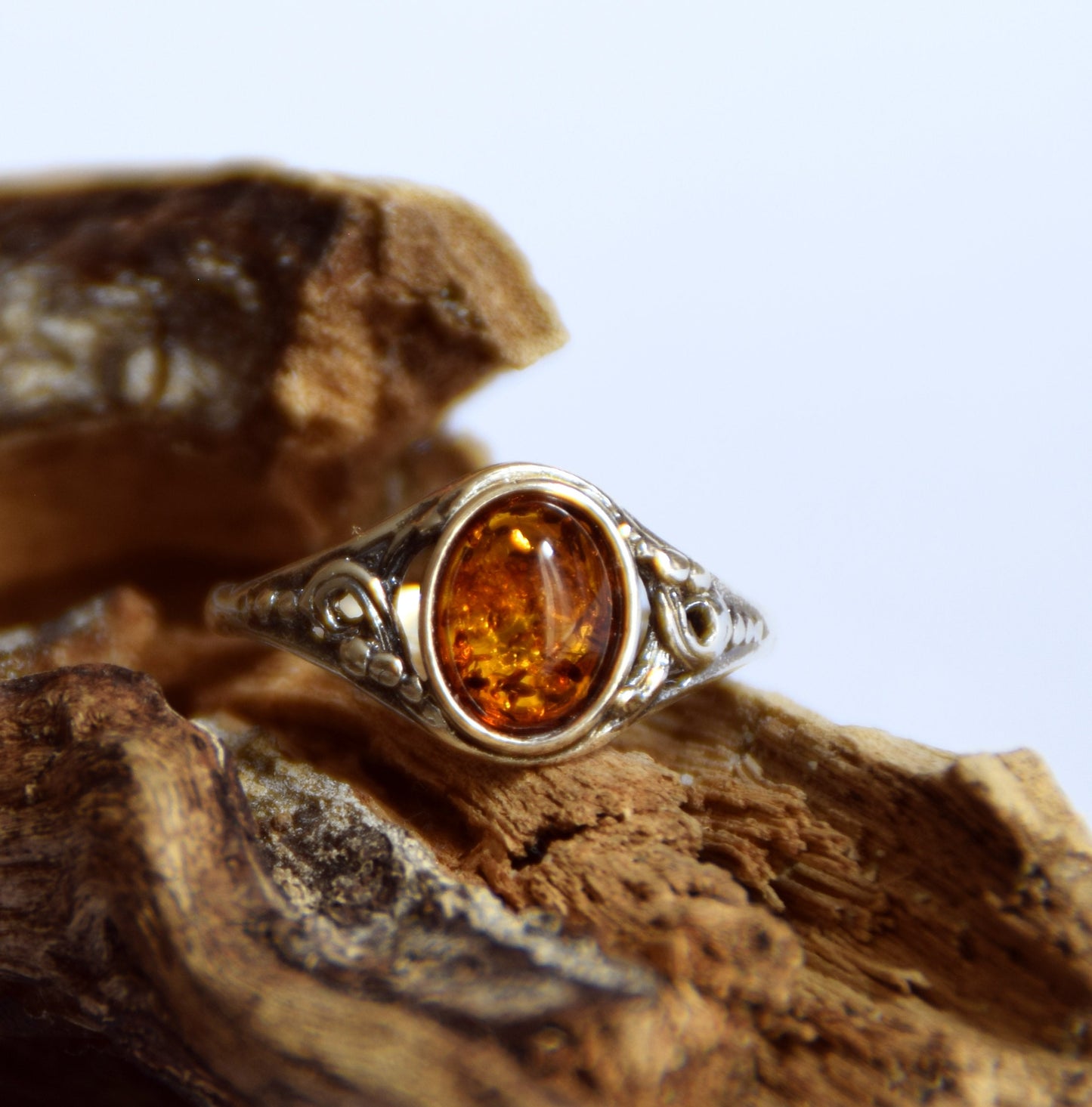 MJ Baltica, ring, natural Baltic amber, 925 silver, vintage, classic, BP051