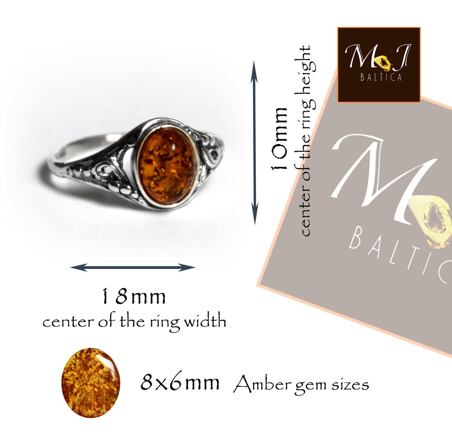 MJ Baltica, ring, natural Baltic amber, 925 silver, vintage, classic, BP051