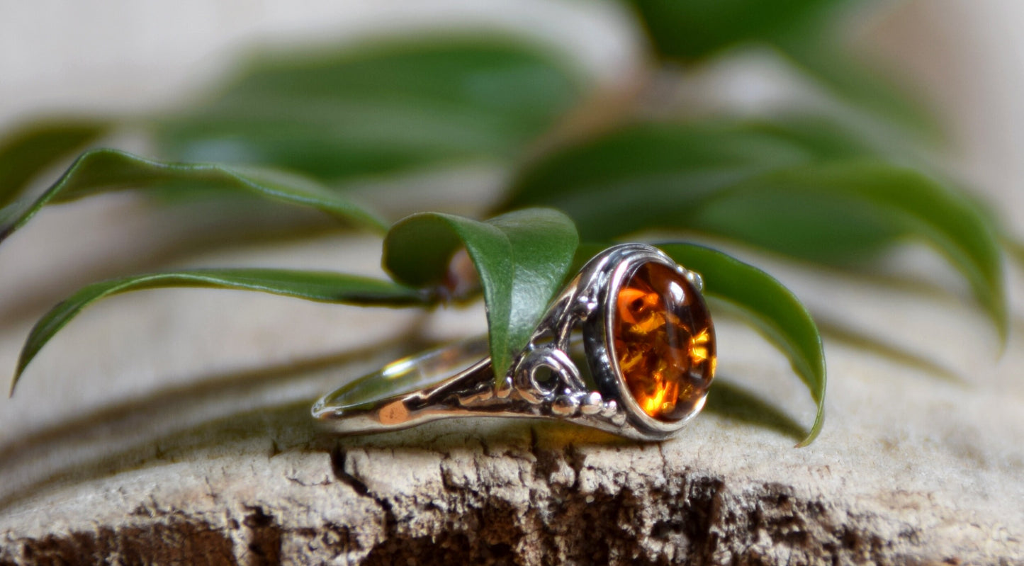 MJ Baltica, ring, natural Baltic amber, 925 silver, vintage, classic, BP051