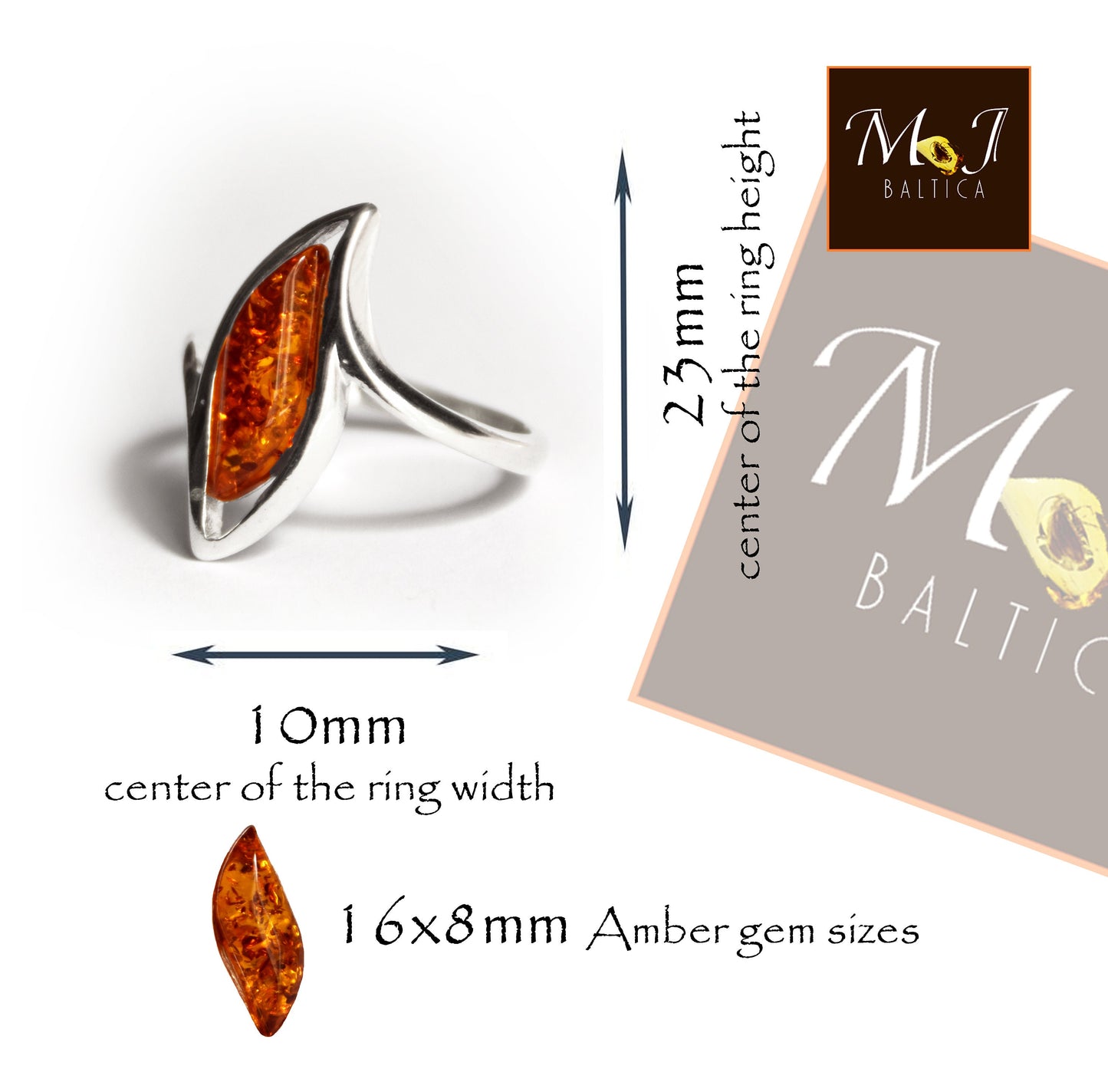 MJ Baltica, ring, natural Baltic amber, 925 silver, wave, BP060