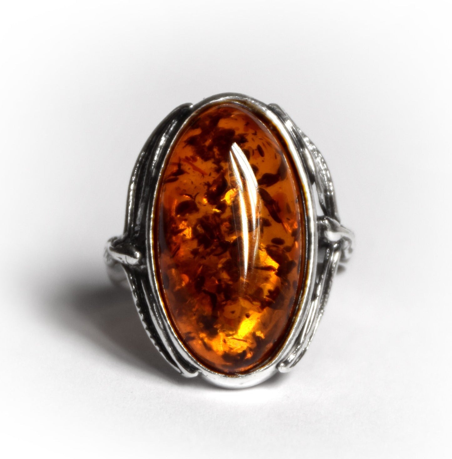 MJ Baltica, ring, natural Baltic Amber, 925 Silver, classic, leaves, vintage, large, BP064