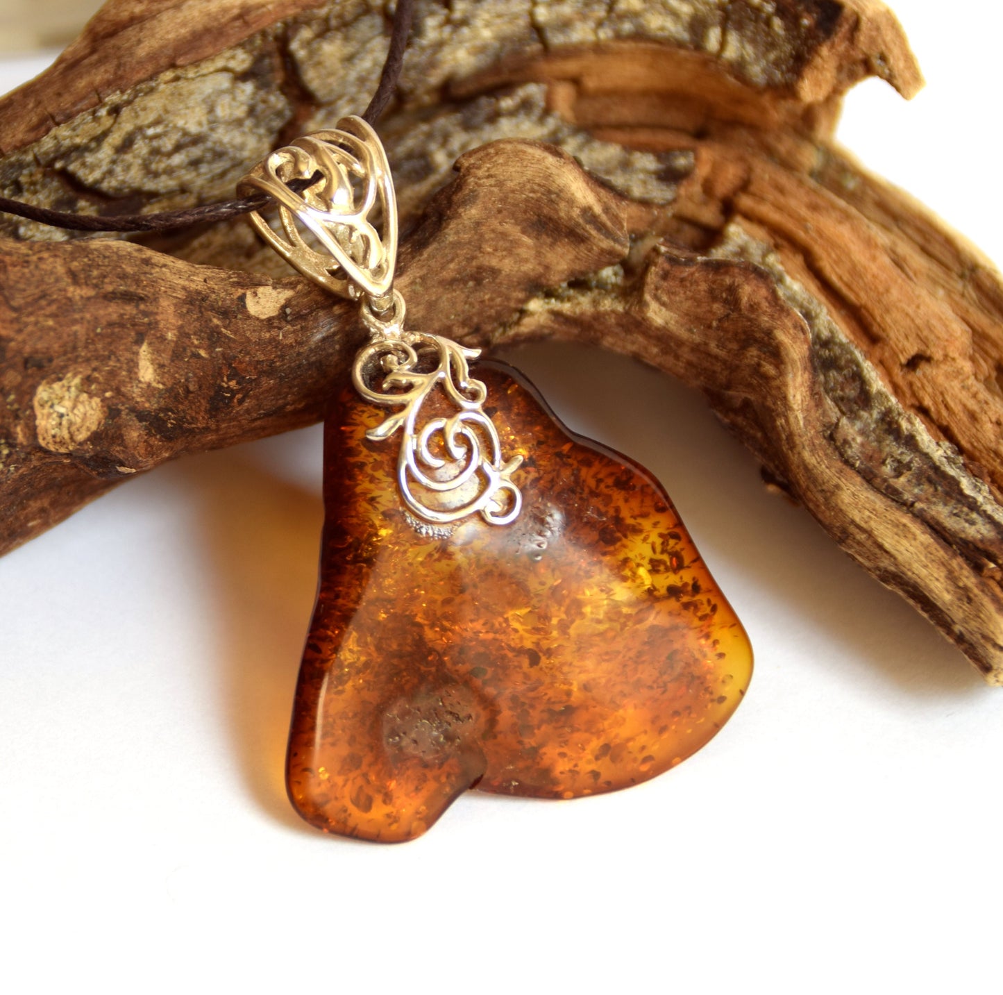 MJ Baltica, pendant, natural Baltic amber, 925 silver, large, irregular, BW065