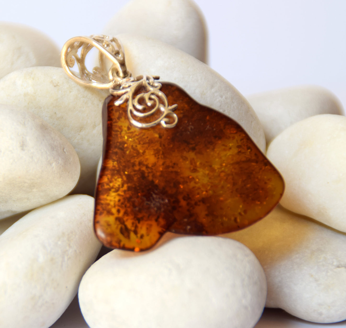 MJ Baltica, pendant, natural Baltic amber, 925 silver, large, irregular, BW065