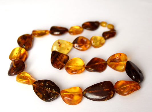 MJ Baltica, necklace, natural Baltic amber, large, different shades, irregular cut, gorgeous, BKoBB017