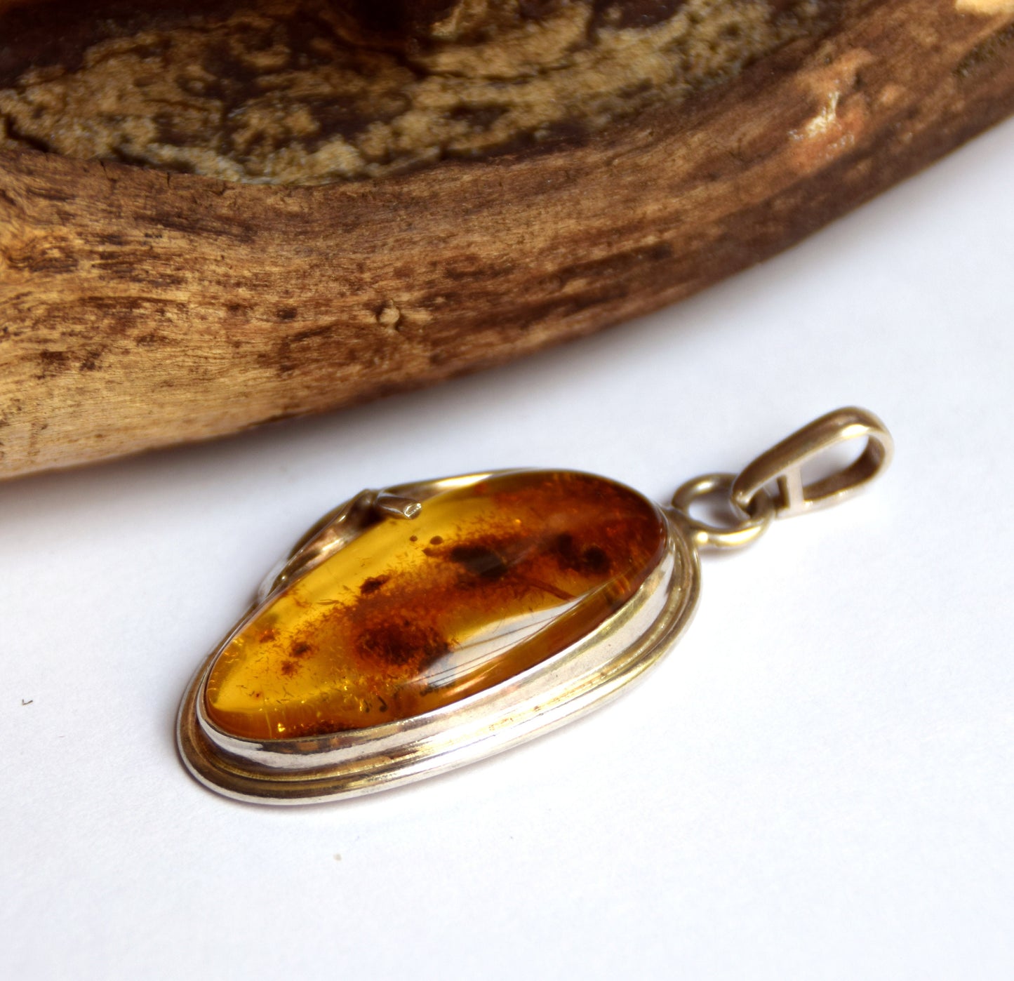 MJ Baltica, pendant, natural Baltic amber, 925 silver, large, unique, BW088