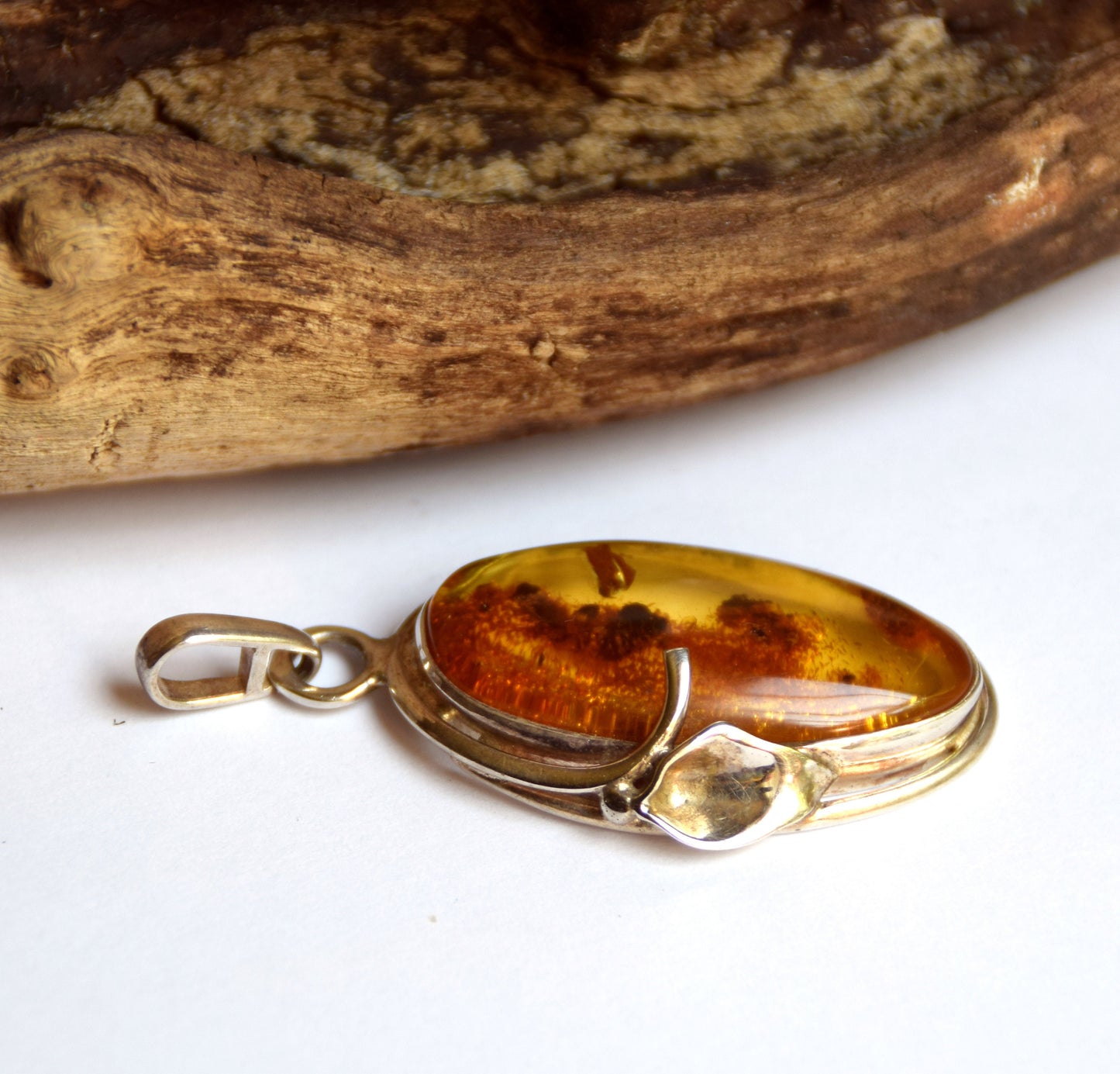 MJ Baltica, pendant, natural Baltic amber, 925 silver, large, unique, BW088