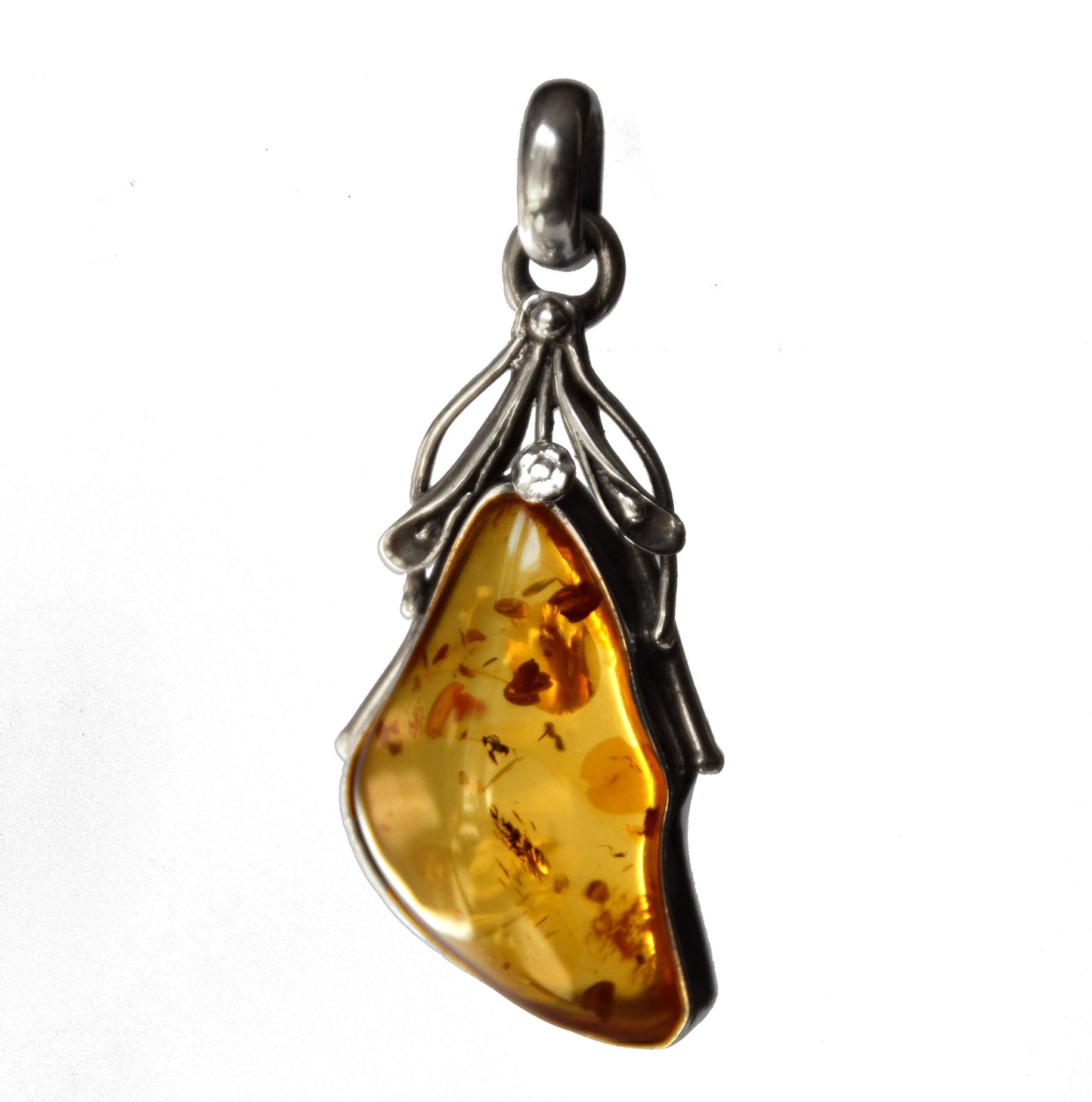 MJ Baltica, pendant, natural Baltic amber, 925 silver, handcrafted, large, floral, BW090