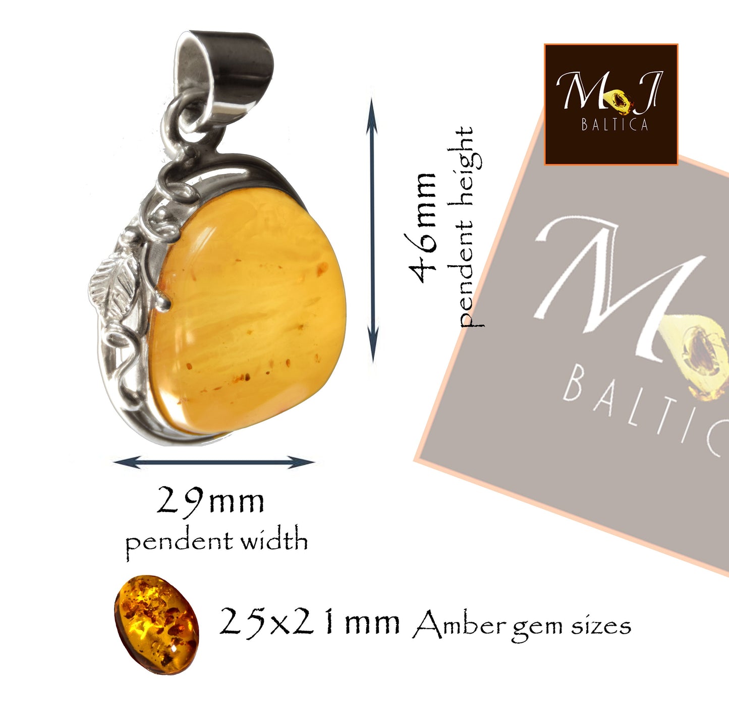 MJ Baltica, pendant, natural Baltic Amber, 925 Silver, Imperial Amber, unique, large, BW091