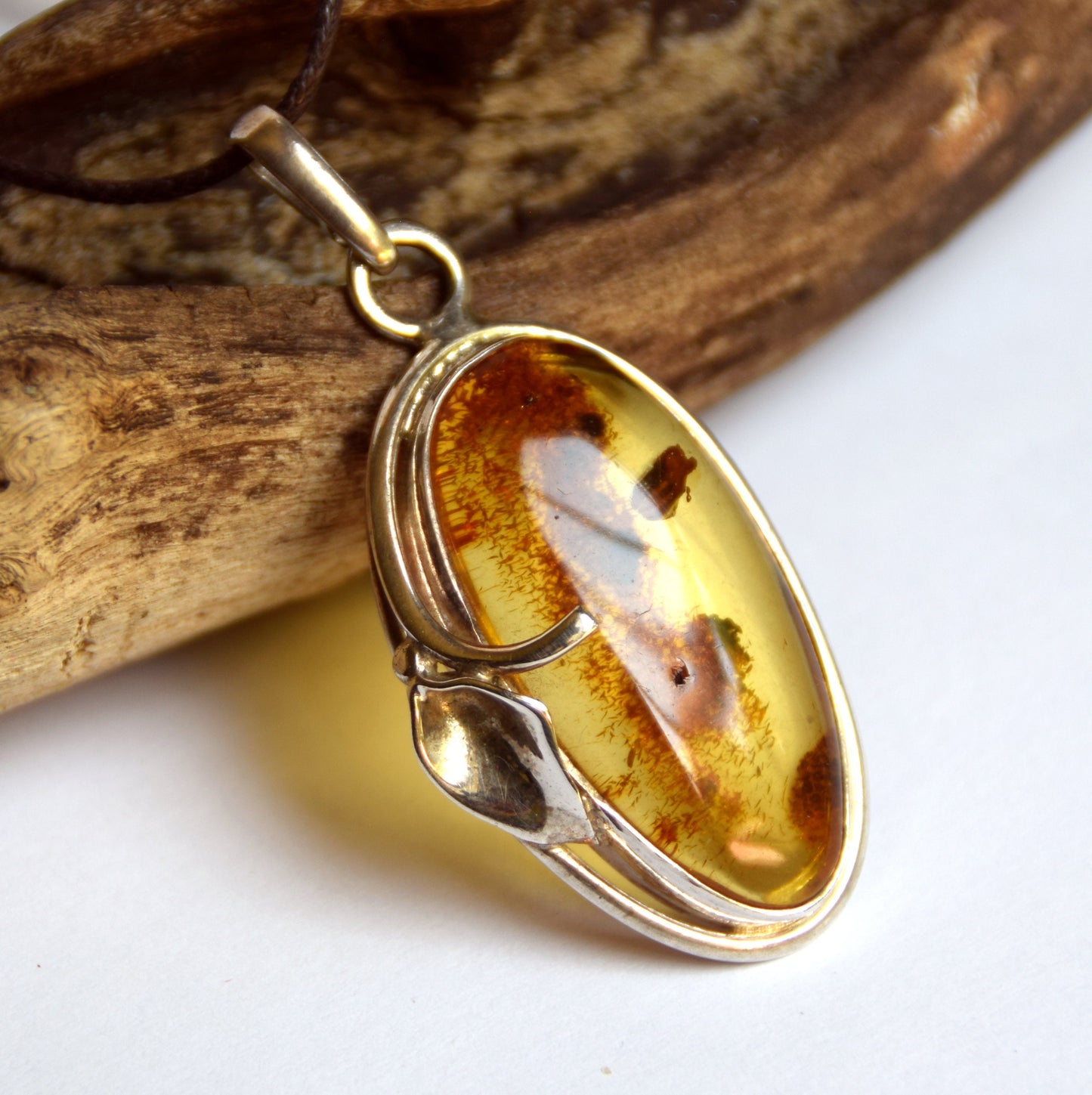 MJ Baltica, pendant, natural Baltic amber, 925 silver, large, unique, BW088