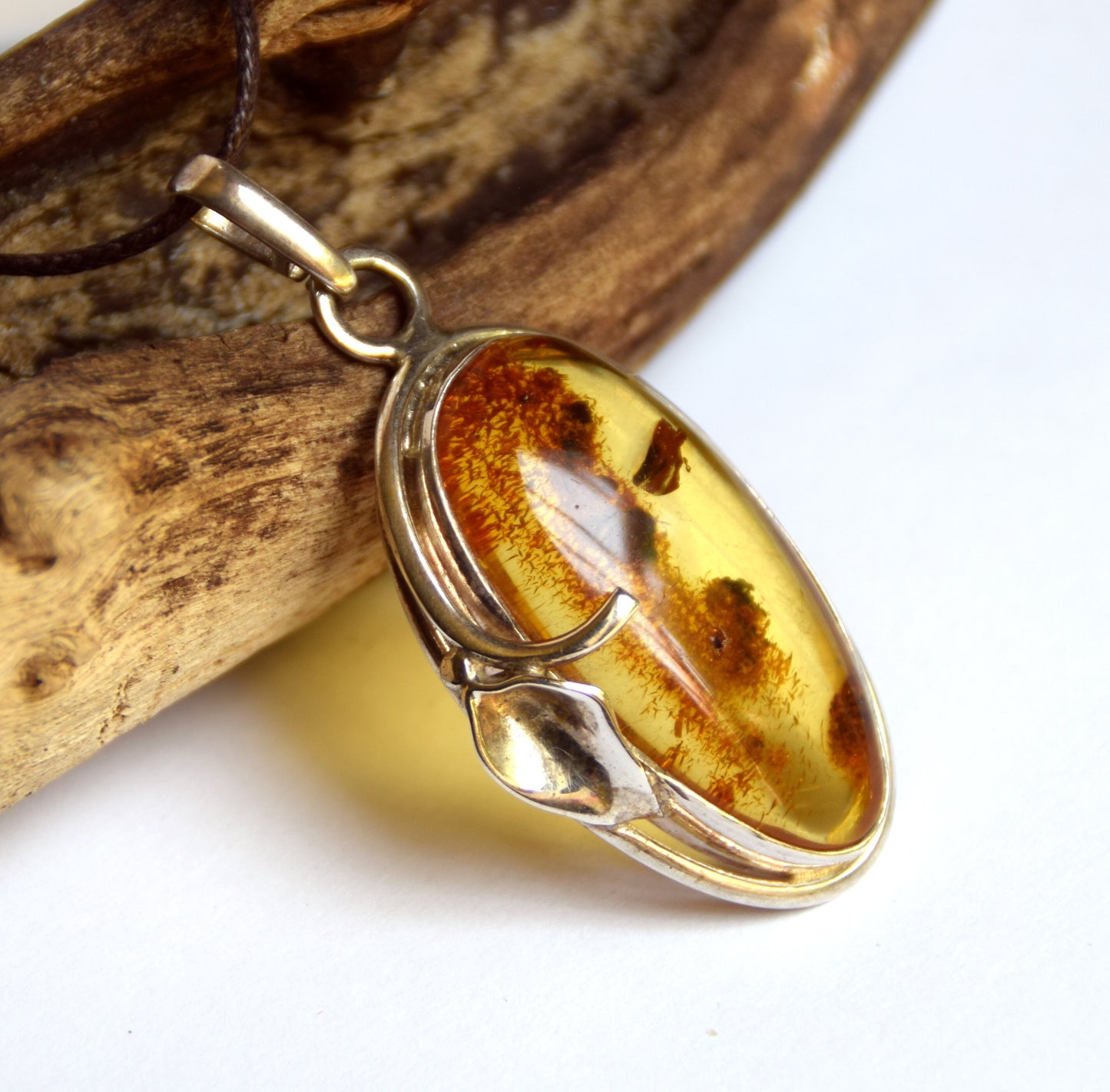 MJ Baltica, pendant, natural Baltic amber, 925 silver, large, unique, BW088