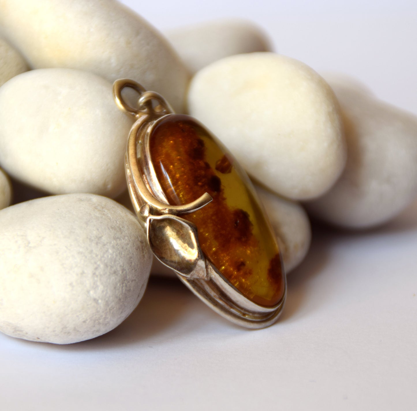 MJ Baltica, pendant, natural Baltic amber, 925 silver, large, unique, BW088