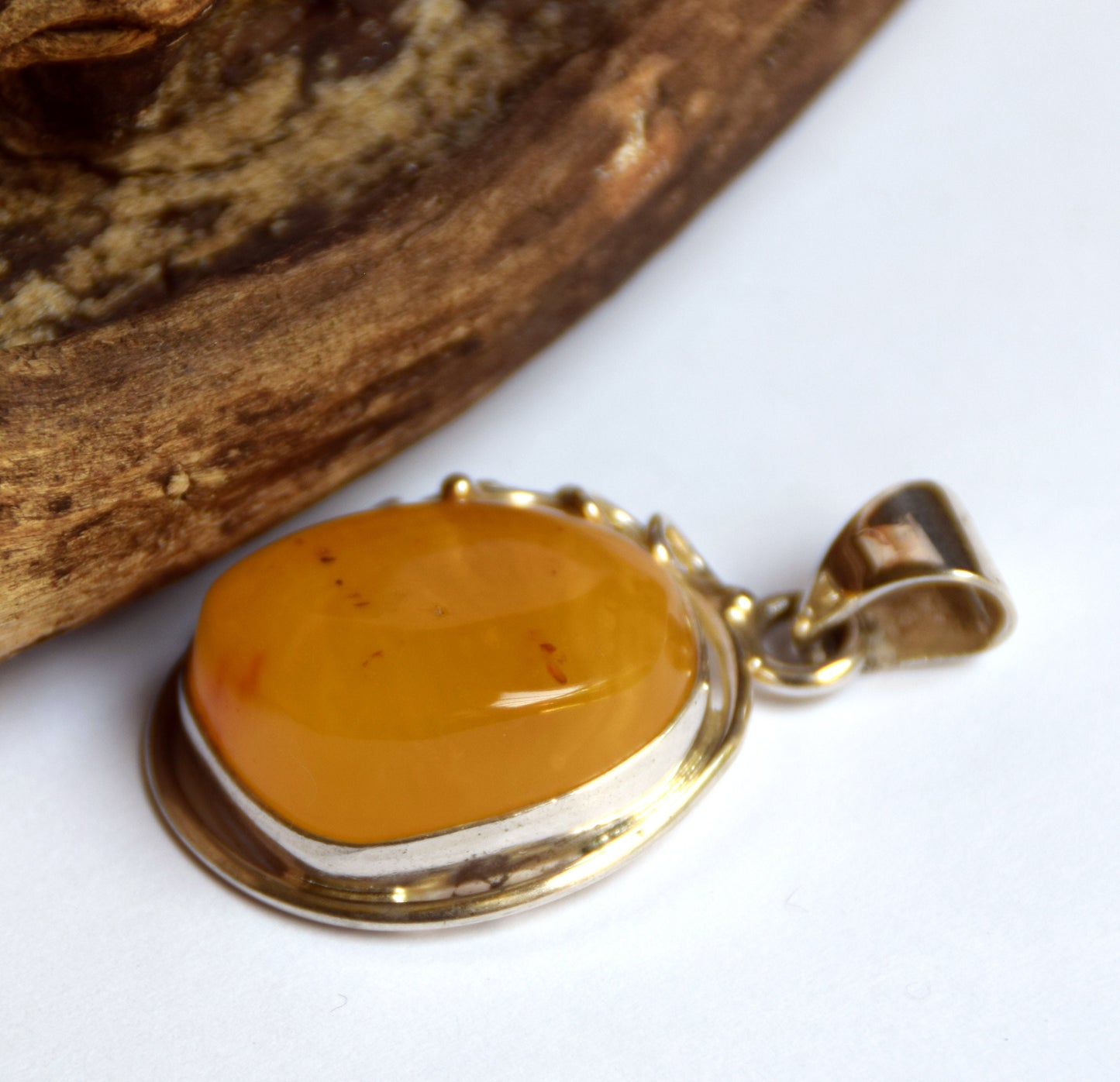 MJ Baltica, pendant, natural Baltic Amber, 925 Silver, Imperial Amber, unique, large, BW091