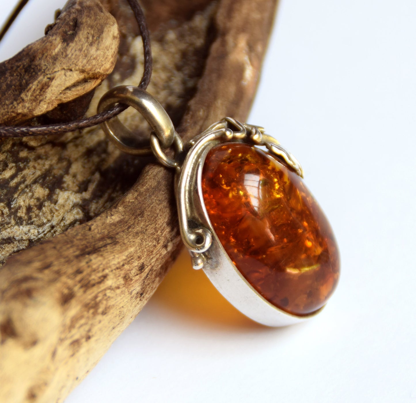 MJ Baltica, pendant, natural Baltic amber, 925 silver, large, classic, floral, vintage, BW092