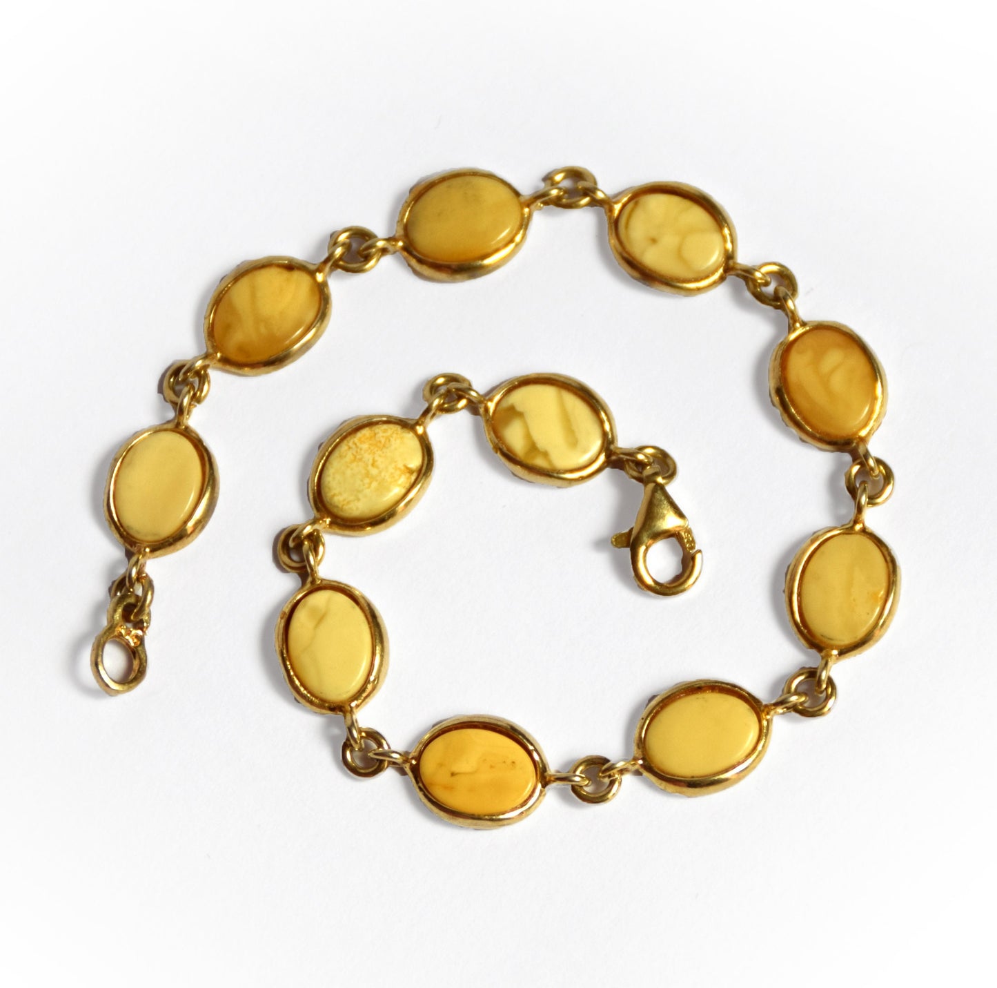 MJ Baltica, bracelet, natural Baltic Amber, Imperial Amber 925 silver, 14k Gold plated, beige, cream, BZB007