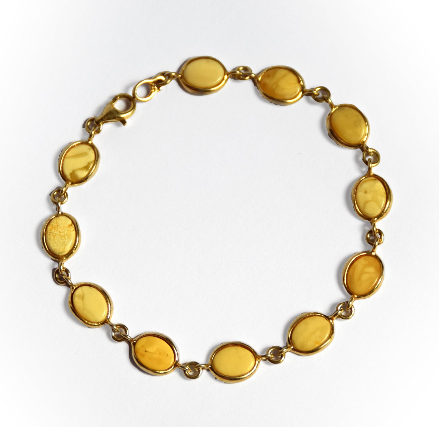 MJ Baltica, bracelet, natural Baltic Amber, Imperial Amber 925 silver, 14k Gold plated, beige, cream, BZB007