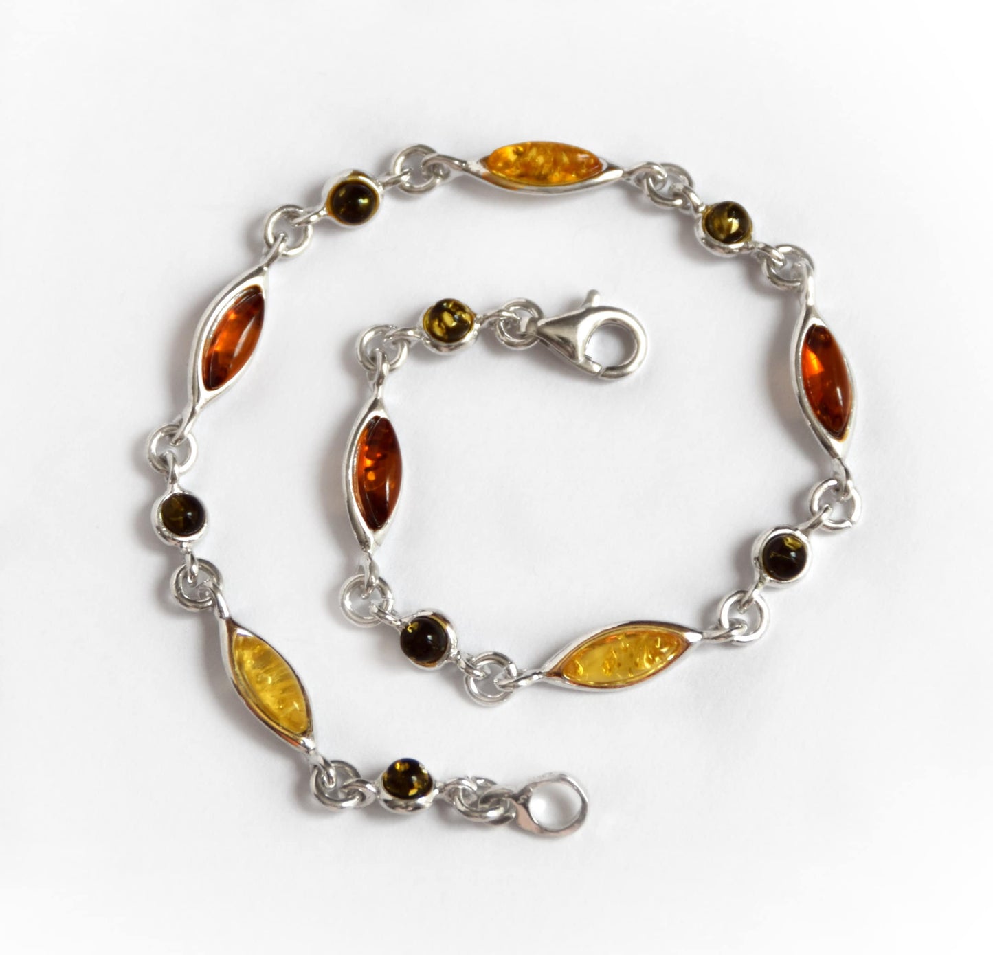 MJ Baltica, bracelet, natural Baltic amber, 925 silver, multi color, elegant, handcrafted, BB024