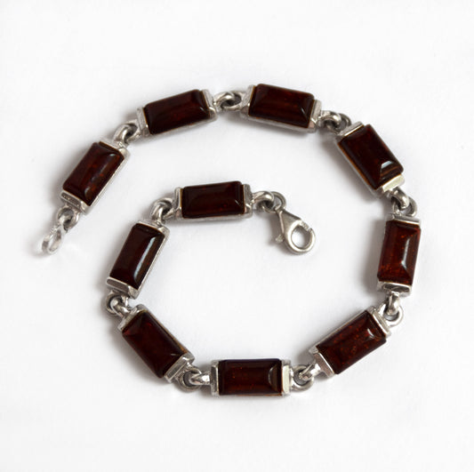 MJ Baltica, bracelet, natural Baltic amber, 925 silver, black cherry amber, strong, massive, large, unisex, BB025