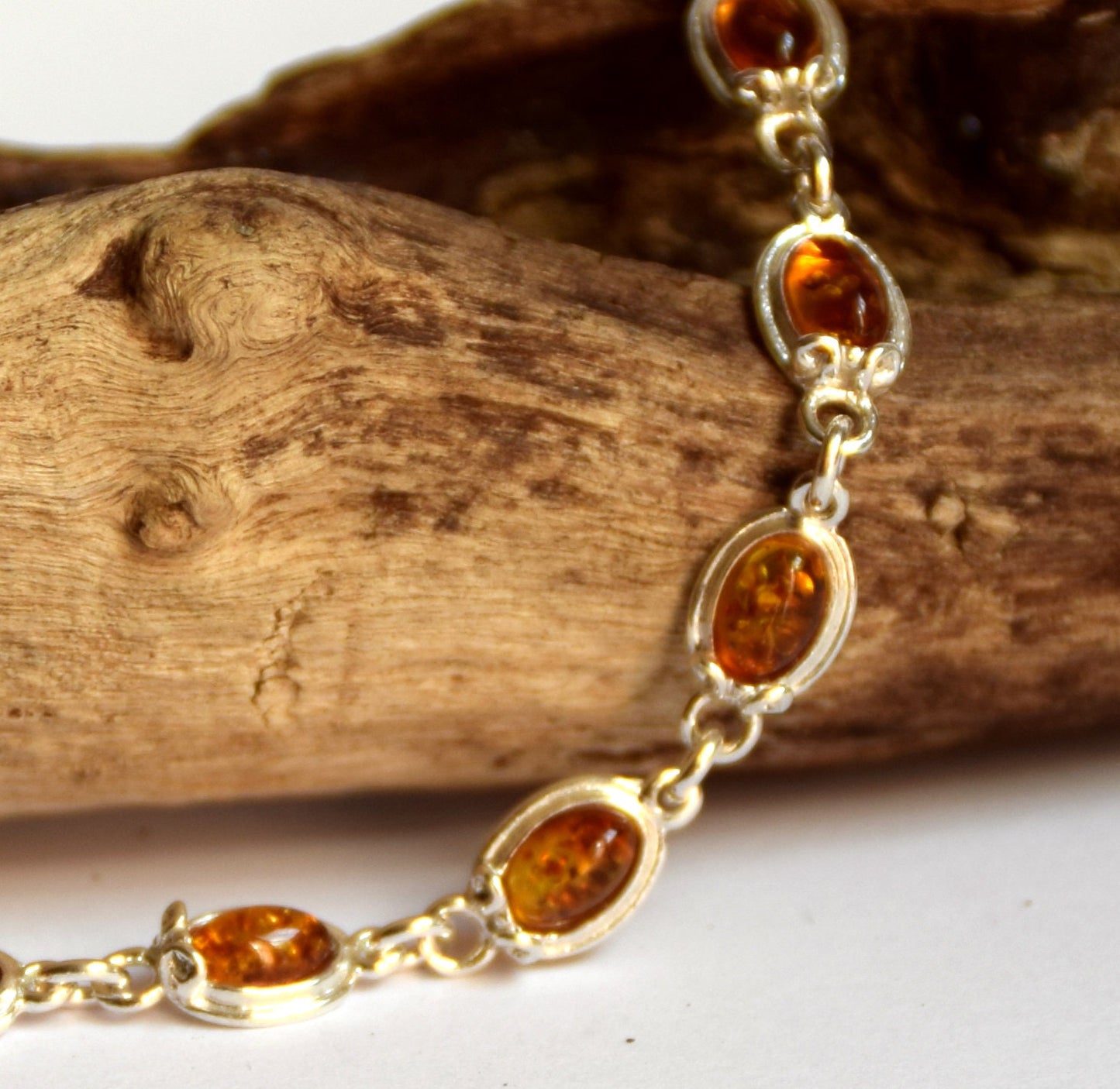 MJ Baltica, bracelet, natural Baltic amber, 925 silver, vintage, cognac, BB026