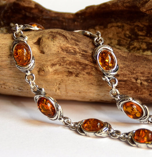 MJ Baltica, bracelet, natural Baltic amber, 925 silver, vintage, large, unique, handcrafted, BB027