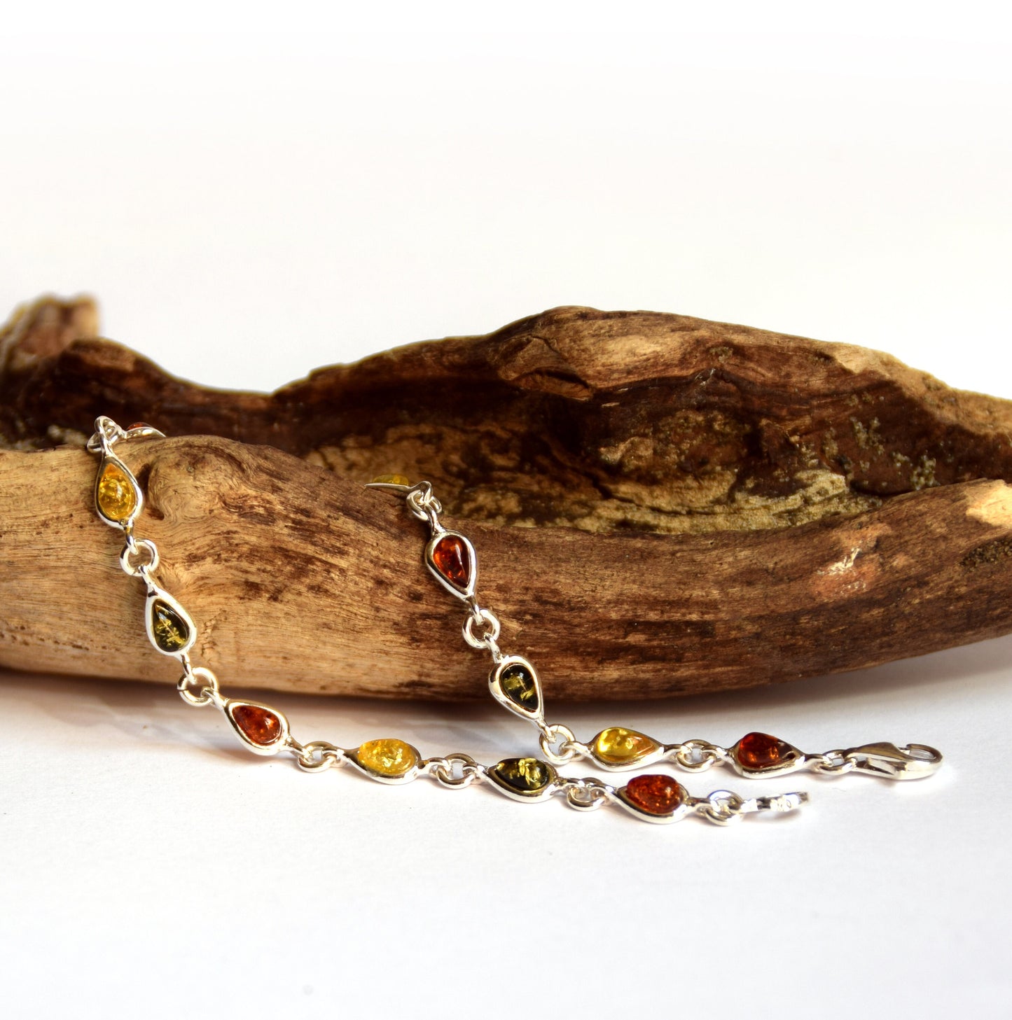 MJ Baltica, bracelet, natural Baltic amber, 925 silver, drops, multi color, handcrafted, BB028