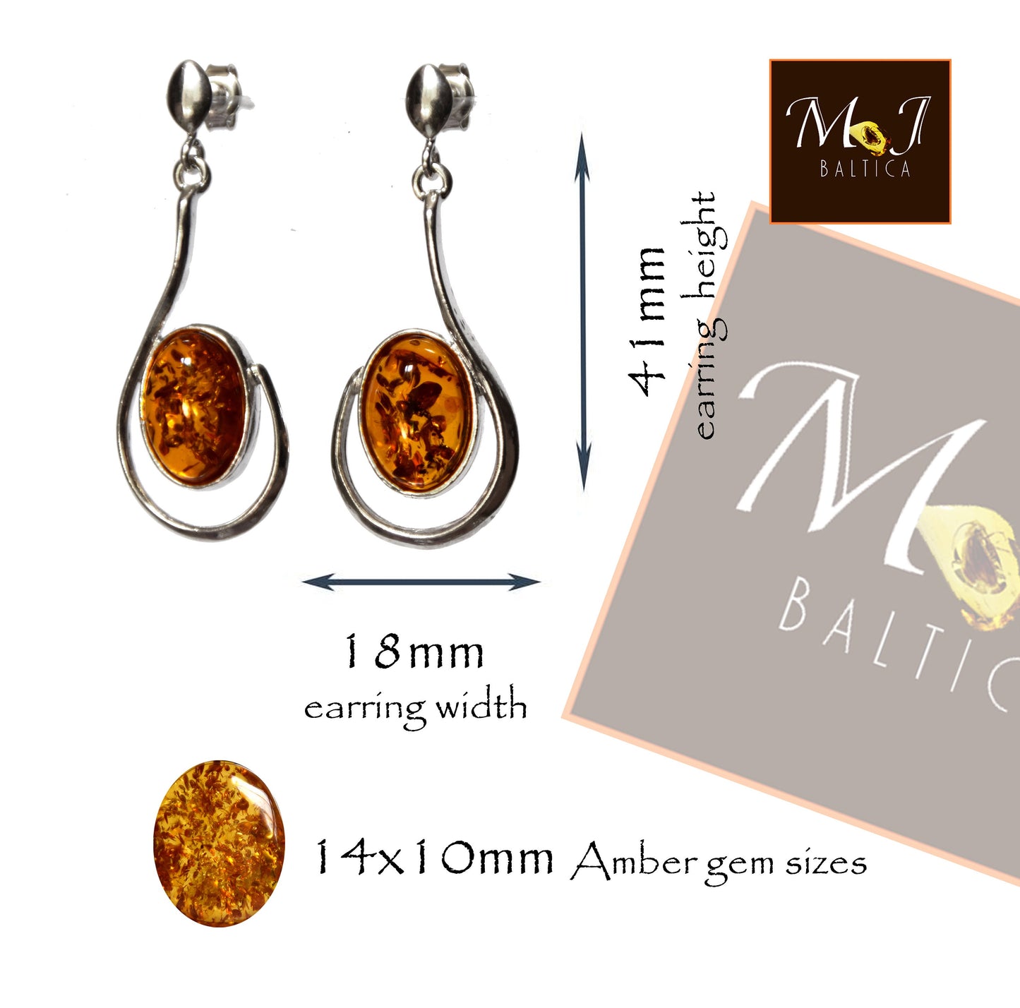 MJ Baltica, earrings, natural Baltic amber, 925 silver, elegant, long, feminine, BK060