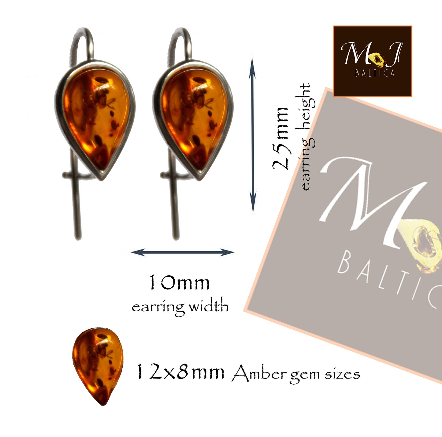 MJ Baltica, earrings, natural Baltic amber, 925 silver, earrings, drop, elegant, handcrafted, BK064