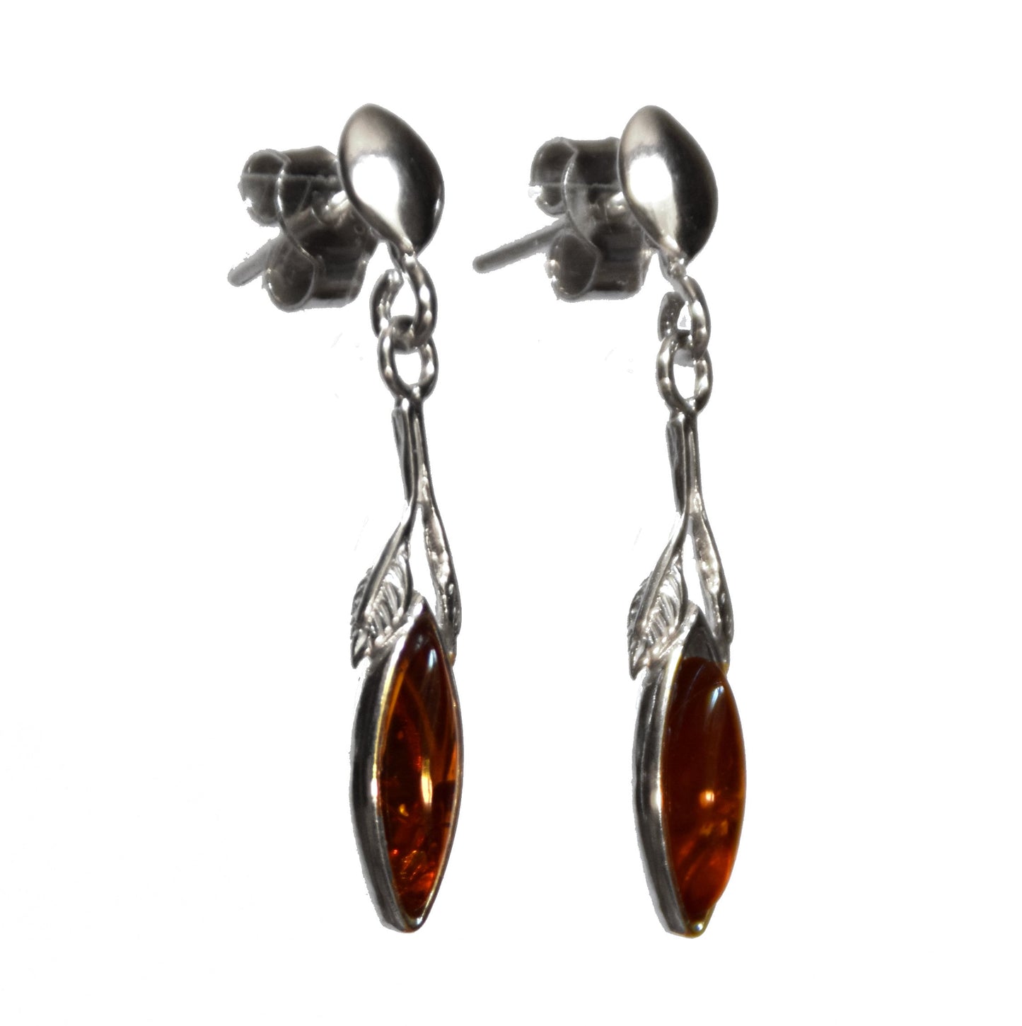 MJ Baltica, earrings, natural Baltic amber, 925 silver, fine, elegant, leaves, BK075