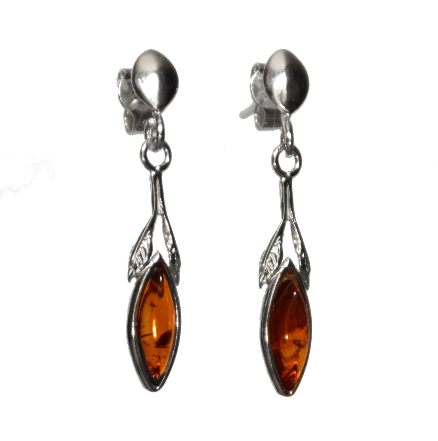 MJ Baltica, earrings, natural Baltic amber, 925 silver, fine, elegant, leaves, BK075