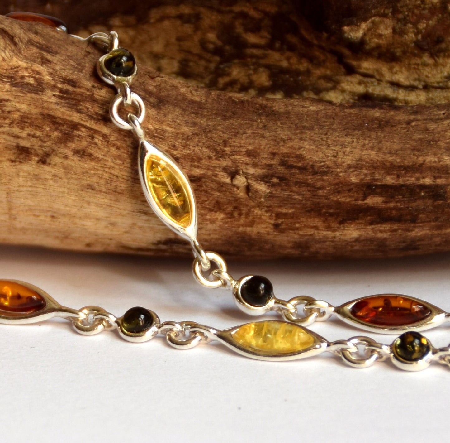 MJ Baltica, bracelet, natural Baltic amber, 925 silver, multi color, elegant, handcrafted, BB024