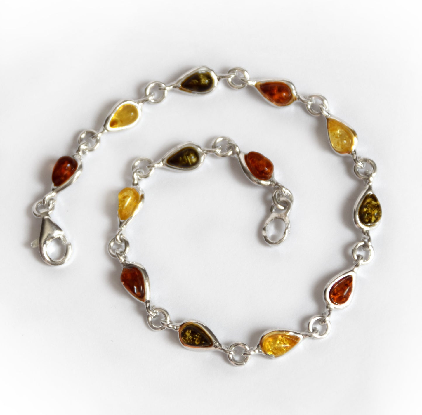 MJ Baltica, bracelet, natural Baltic amber, 925 silver, drops, multi color, handcrafted, BB028