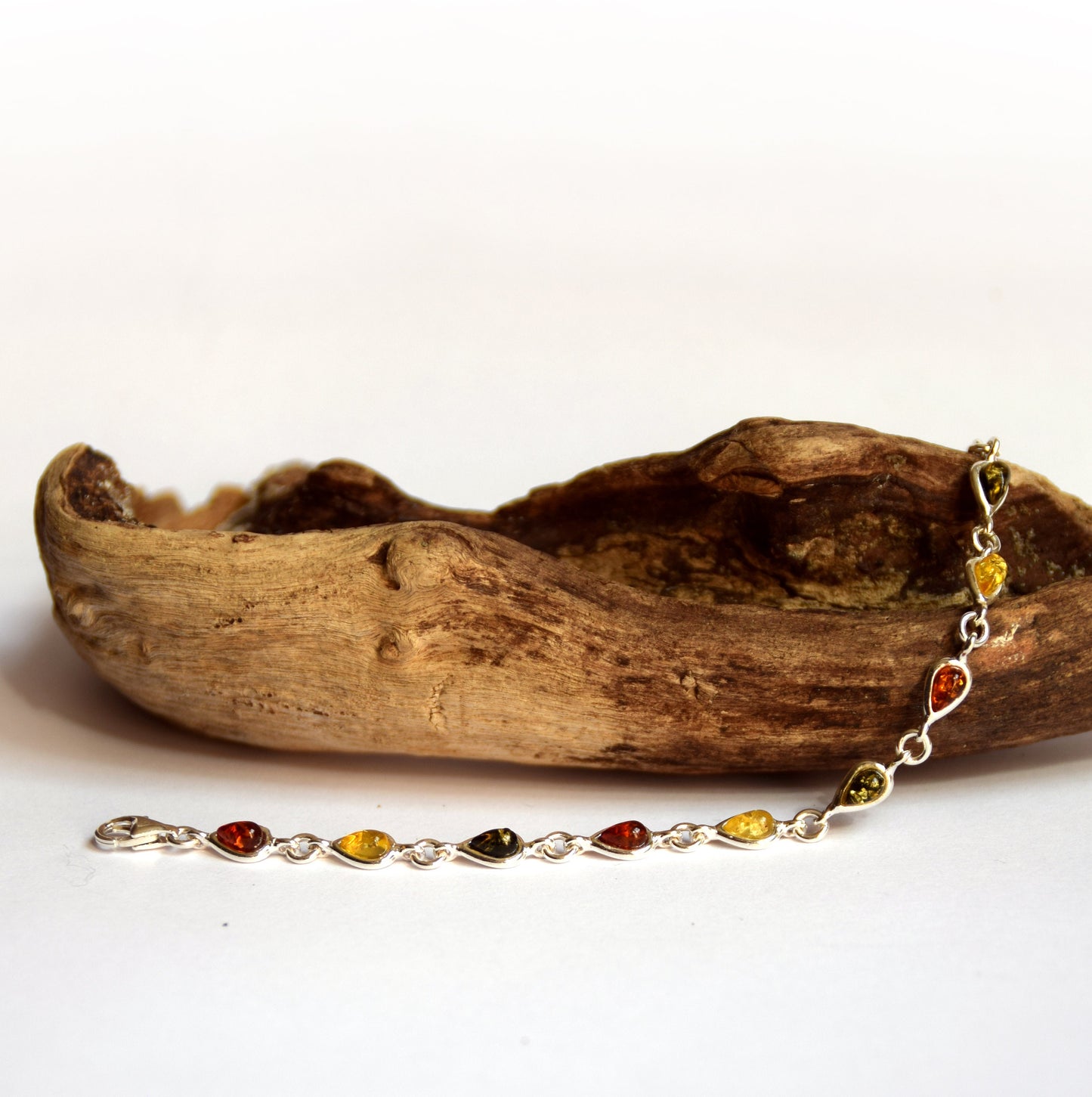 MJ Baltica, bracelet, natural Baltic amber, 925 silver, drops, multi color, handcrafted, BB028