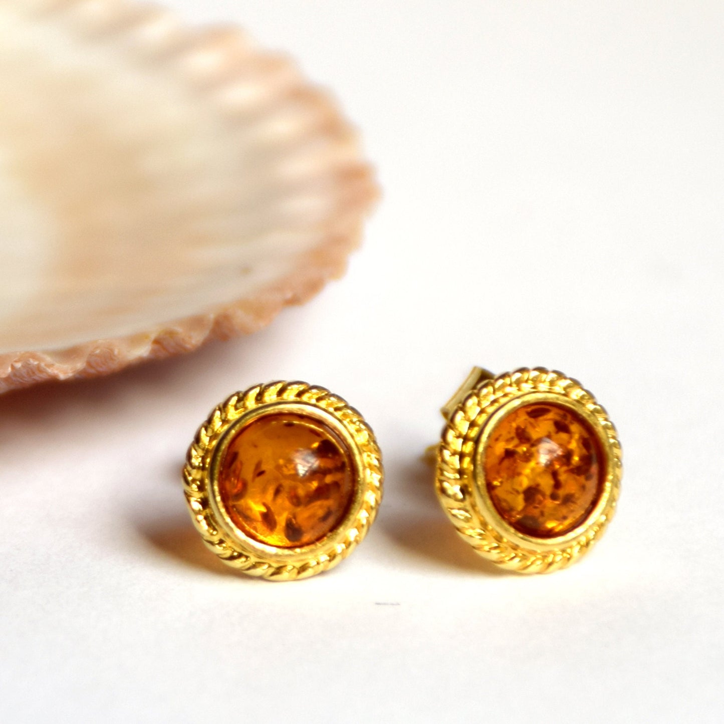 MJ Baltica, earrings, natural Baltic Amber, 925 Silver, 14k Gold plated, classic, vintage, braid, BZK034