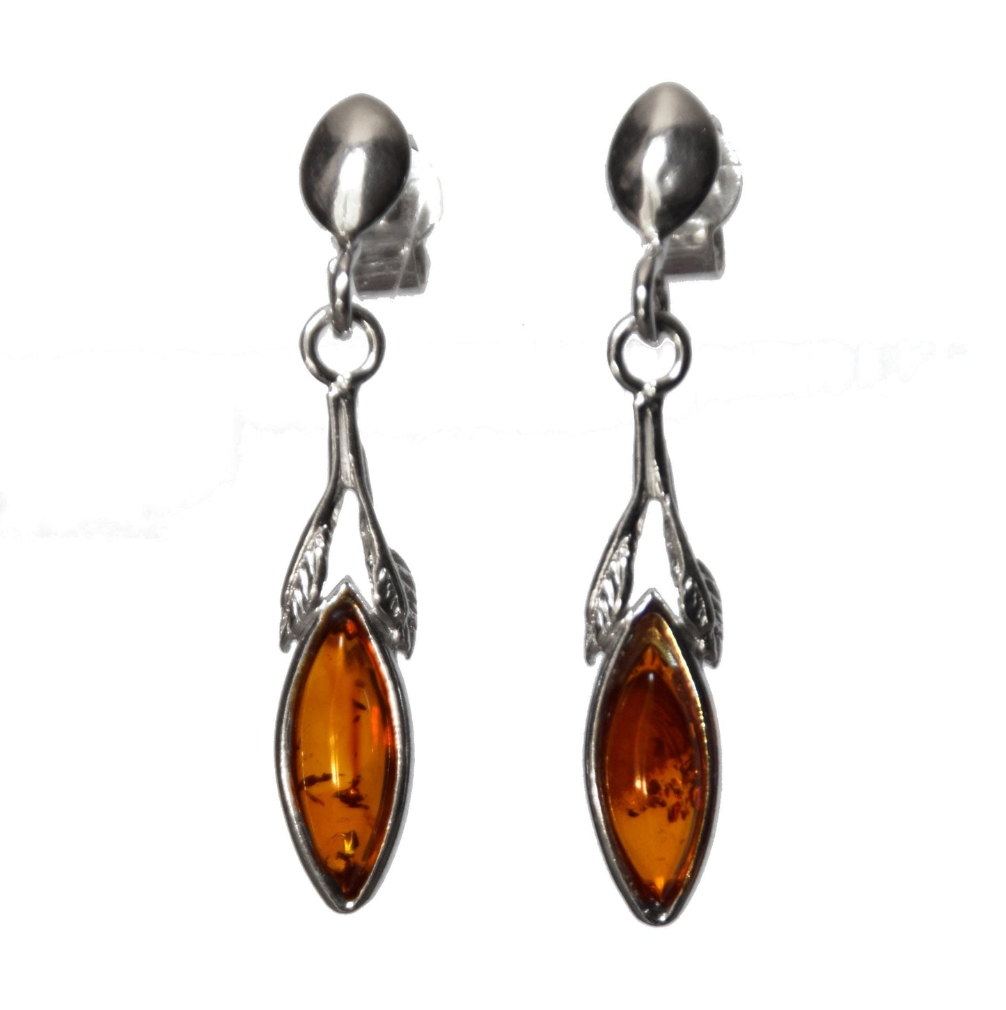 MJ Baltica, earrings, natural Baltic amber, 925 silver, fine, elegant, leaves, BK075