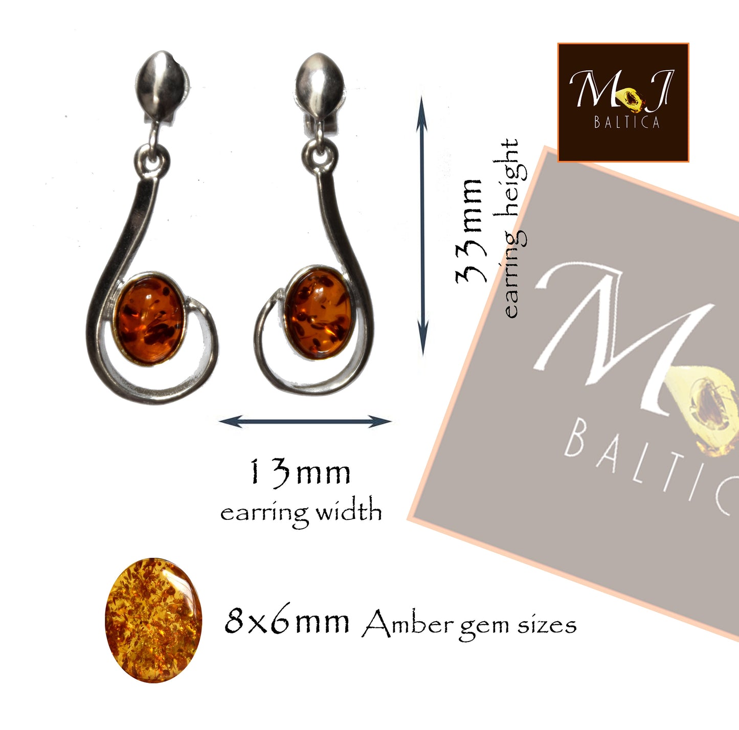 MJ Baltica, earrings, natural Baltic amber, 925 silver, elegant, feminine, handcrafted, BK085