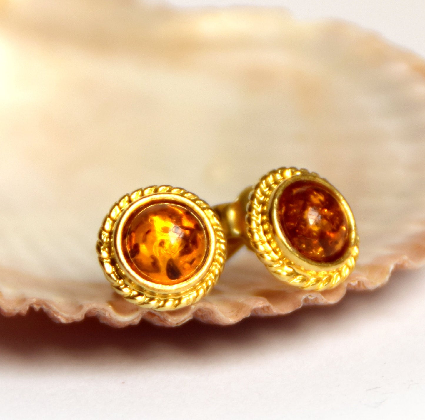 MJ Baltica, earrings, natural Baltic Amber, 925 Silver, 14k Gold plated, classic, vintage, braid, BZK034