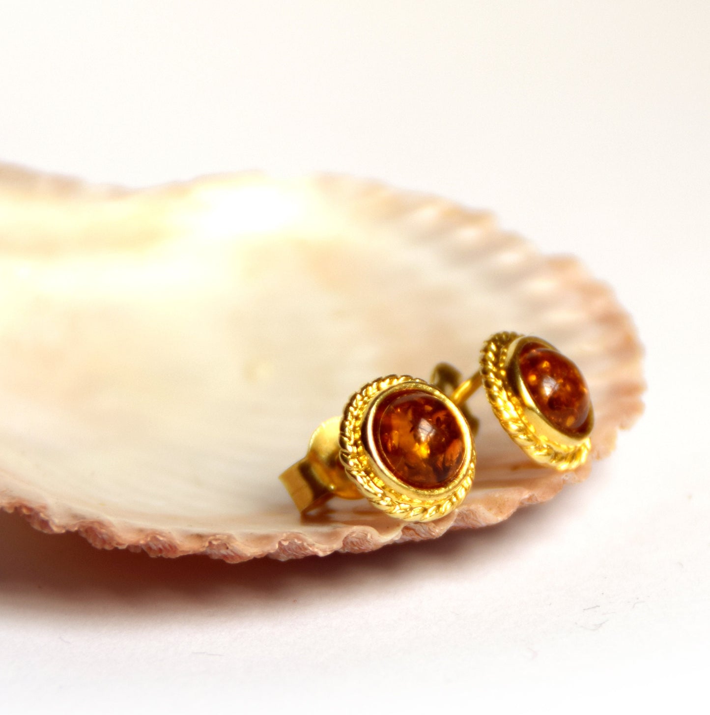 MJ Baltica, earrings, natural Baltic Amber, 925 Silver, 14k Gold plated, classic, vintage, braid, BZK034