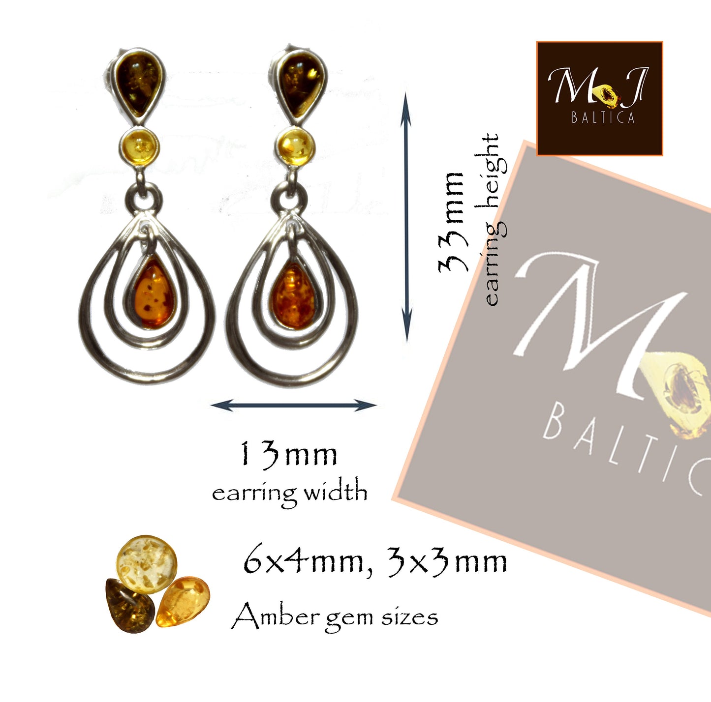 MJ Baltica, orecchini, Ambra naturale Baltica, Argento 925, bellissimo, moderno, luminoso, BK093