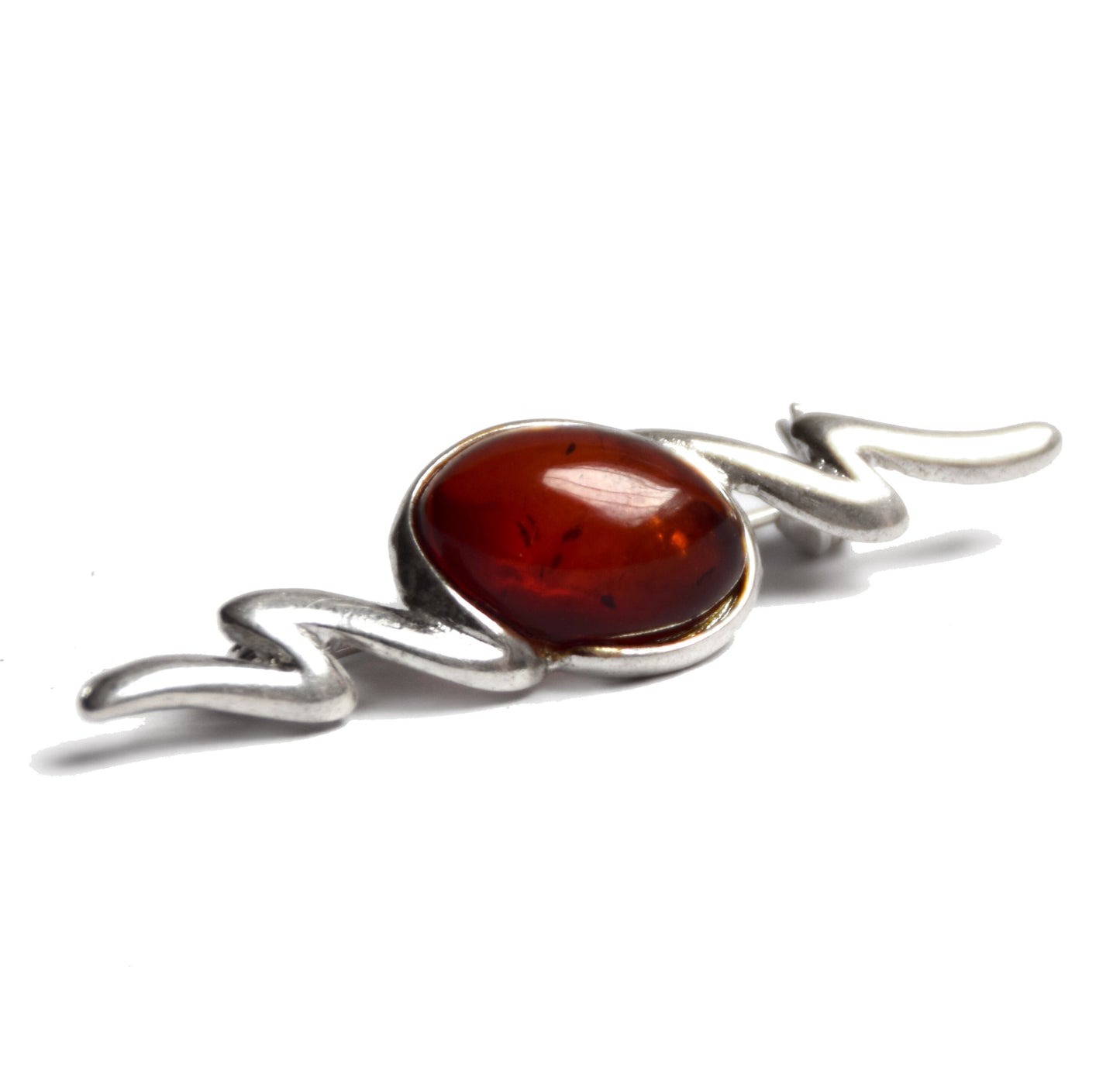 MJ Baltica, brooch, natural Baltic amber, 925 silver, abstract, long, handcrafted, BBR003