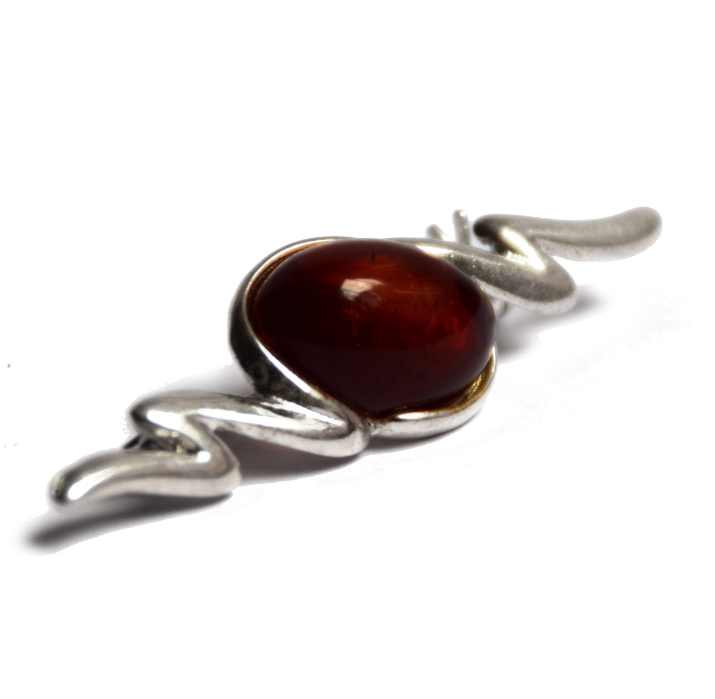 MJ Baltica, brooch, natural Baltic amber, 925 silver, abstract, long, handcrafted, BBR003