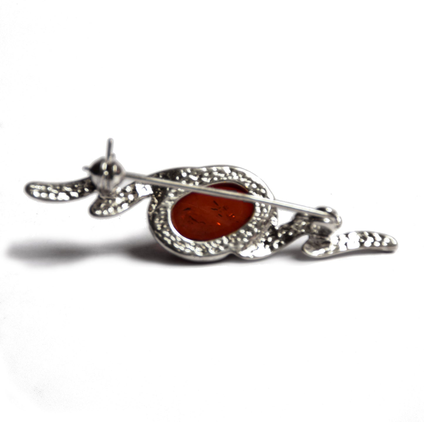 MJ Baltica, brooch, natural Baltic amber, 925 silver, abstract, long, handcrafted, BBR003