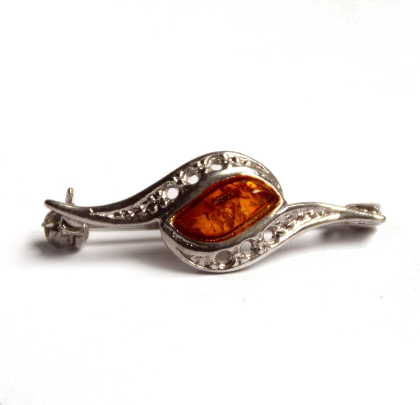 MJ Baltica, brooch, natural Baltic amber, 925 silver, delicate, handcrafted, BBR004