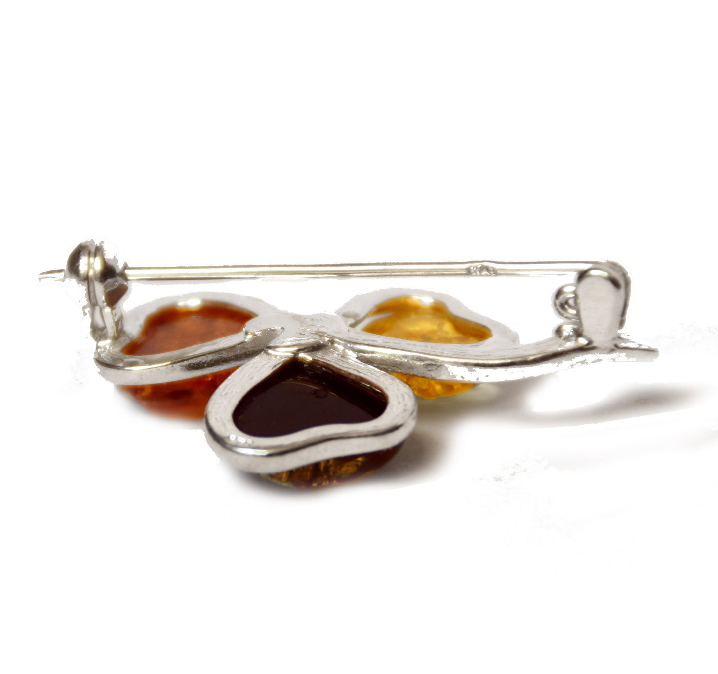 MJ Baltica, brooch, natural Baltic amber, 925 silver, flower, clover, multicolored, BBR011