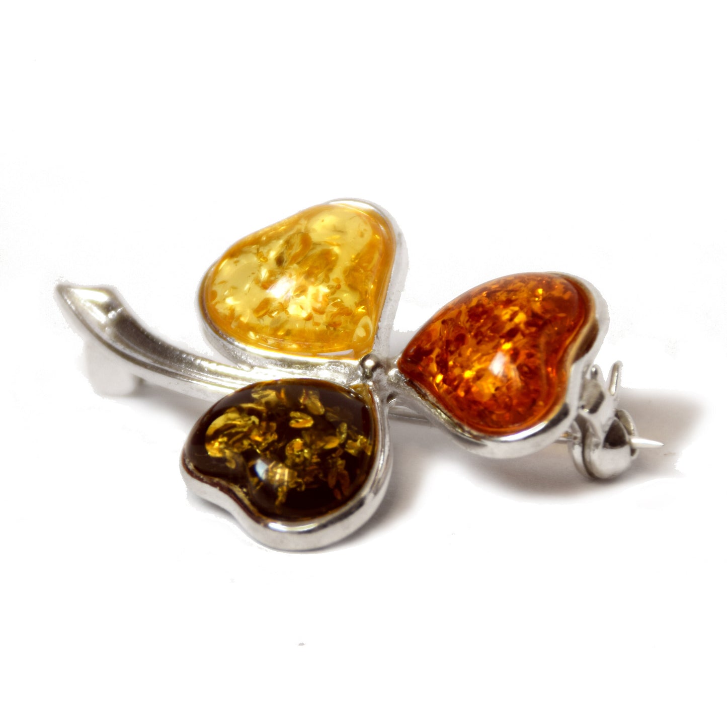 MJ Baltica, brooch, natural Baltic amber, 925 silver, flower, clover, multicolored, BBR011