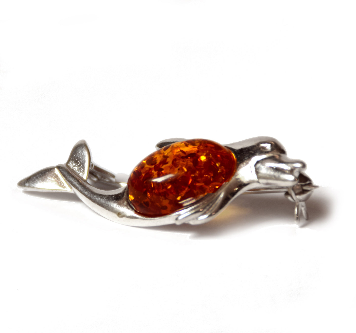 MJ Baltica, brooch, natural Baltic amber, 925 silver, dolphin, beautiful, handcrafted BBR014