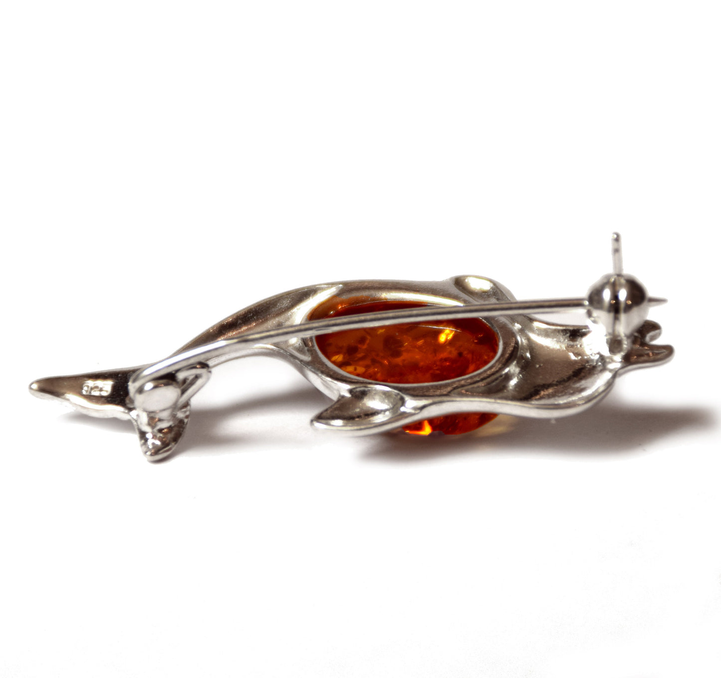 MJ Baltica, brooch, natural Baltic amber, 925 silver, dolphin, beautiful, handcrafted BBR014