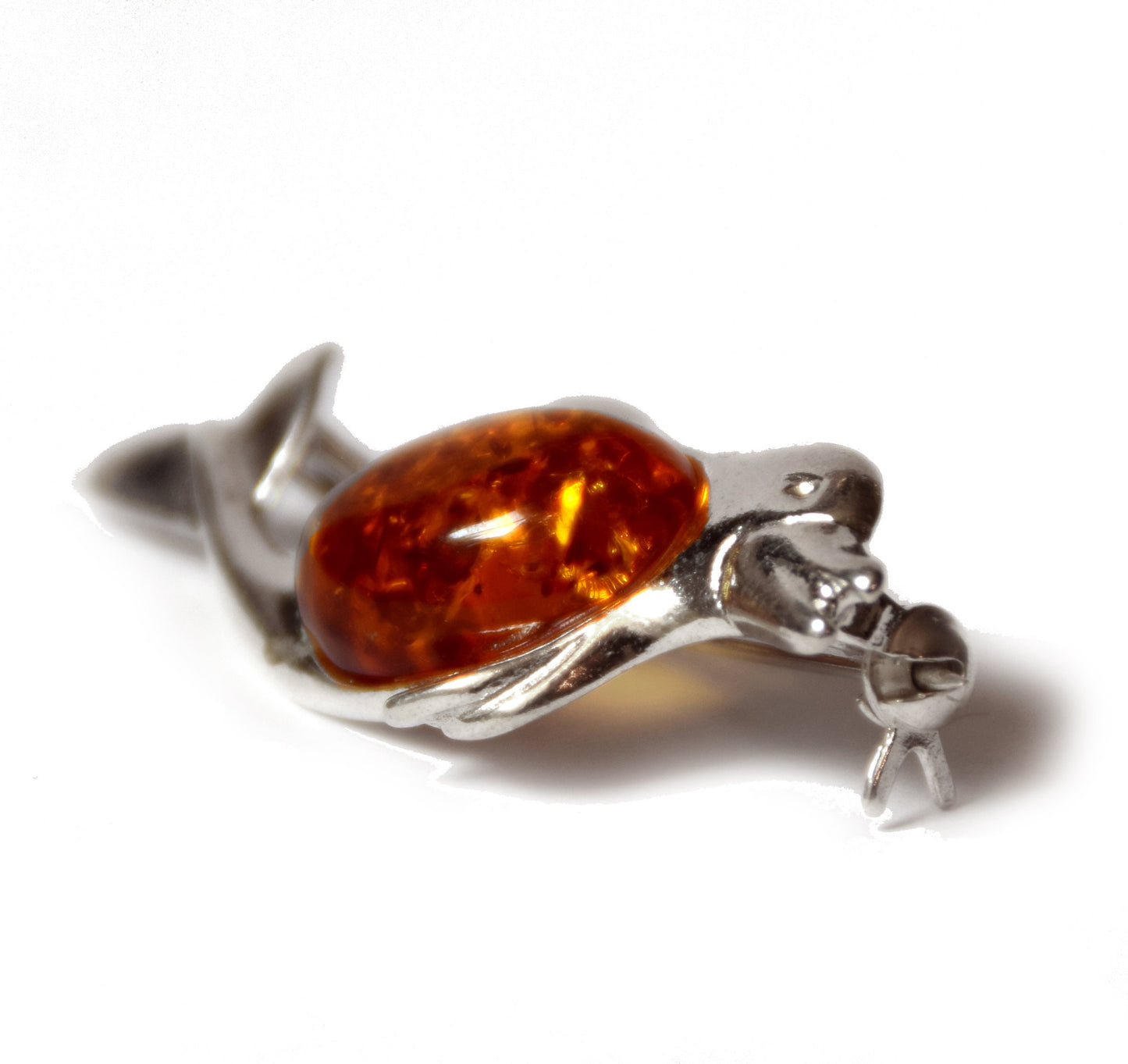 MJ Baltica, brooch, natural Baltic amber, 925 silver, dolphin, beautiful, handcrafted BBR014